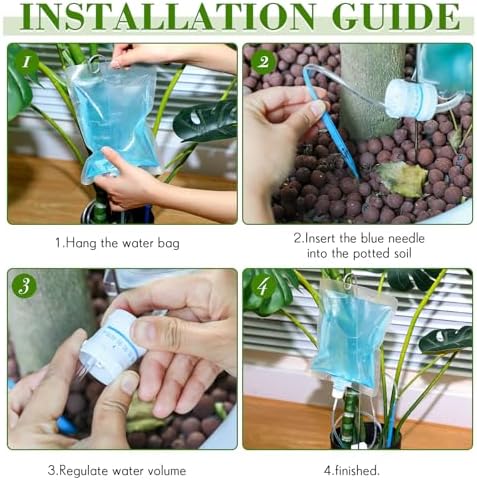 Norme 9 Pcs Plant Drip Irrigation Set 500 ml Drip Water Bag Plant Waterer with Support Rod Stakes Self Watering Spikes Automatic Watering System for Potted Indoor Outdoor