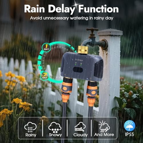 2 Zones WiFi Water Timer Brass Inlet and Outlet, Sprinkler Timer for Garden Hose, APP Remote Control WiFi Hose Timers with Gateway, Voice Control with Alexa, Rain Delay and Manual Mode for Watering
