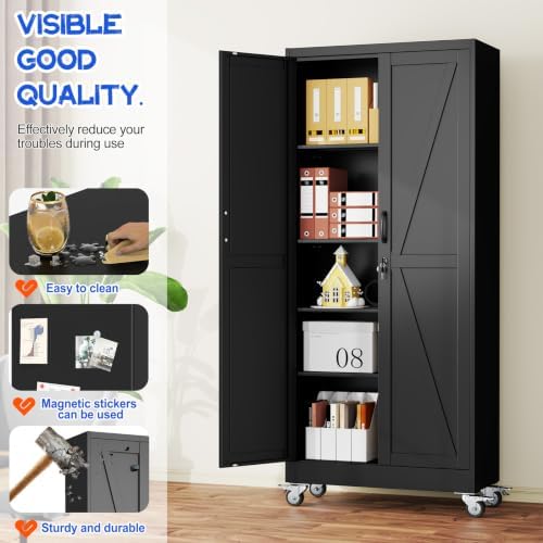 GAIOUS 71" Tall Metal Storage Cabinet with Lock and Wheels, Office Cabinet