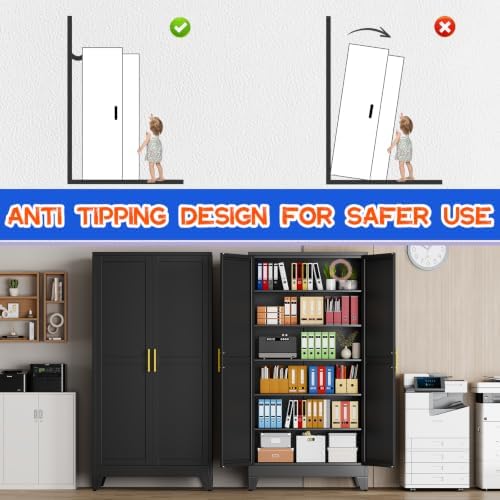 GAIOUS 79'' Tall Metal Garage Storage Cabinet, Home Office Cabinet Black