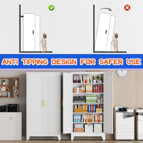 GAIOUS 79'' Tall Metal Garage Storage Cabinet, Home Office Cabinet White