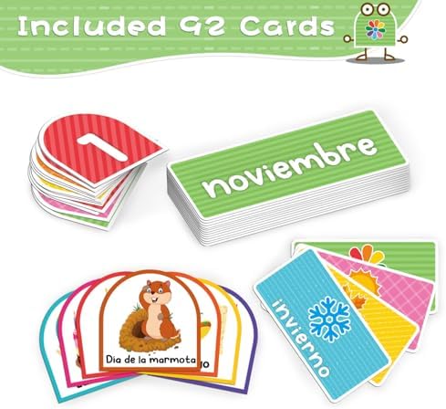 Mewise 20" x 24"Monthly Calendar Pocket Chart Classroom,Monthly Calendar Pocket Chart with Cards for Classroom/Teacher Must Haves Supplies/Classrooms Decor(Spanish Black)