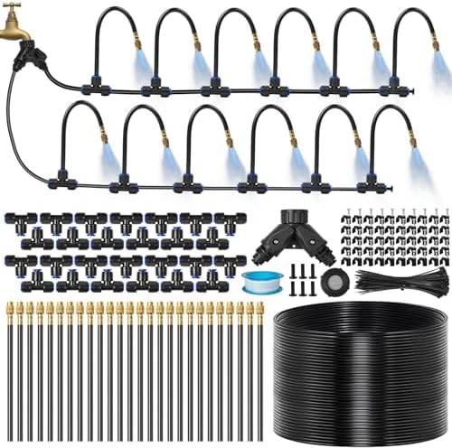 120Ft 1/4" Drip Irrigation System for Garden – 26 Adjustable Copper Nozzles, Automatic Atomizing Sprinkler System for Outdoor Plants Raised Bed, Yard, Potted Plants & Lawn