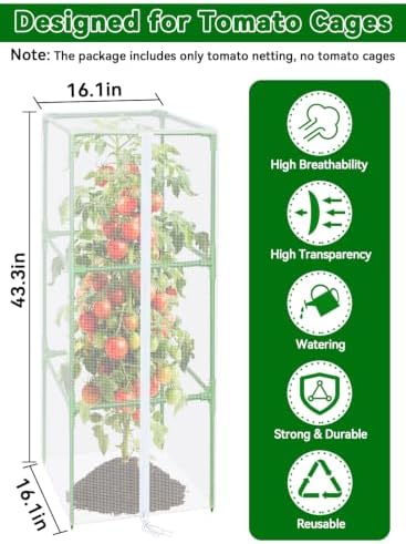ZeeDix 43x16.1 in Garden Tomato Plant Cover Netting for Square Tomato Cage
