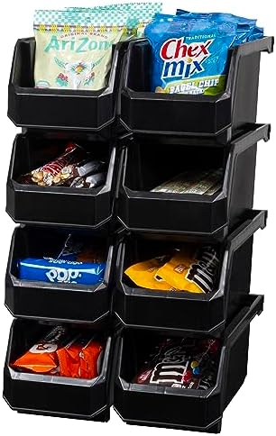 ReadySpace Medium Stackable Plastic Storage Bins, 8-Pack, Black