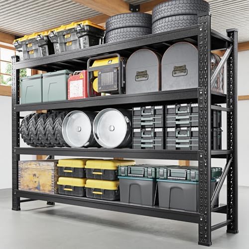 Letaya 8000LBS Storage Shelves Heavy Duty,75" W Garage Shelving Units, 4 Tier Adjustable Utility Rack Shelf,Large Metal Industrial Shelves,for Shop,Warehouse,Basement,Black (75" W x 24" D x 70" H)