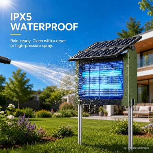 Bug Zapper Indoor Outdoor, Dual Solar Panels, 5000mAh Battery, Auto On/Off