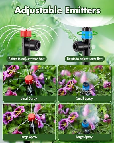 95.5FT Drip Irrigation System Kits - Automatic Garden Watering Sprinkler with 1/2 & 1/4 inch Tubing Hose Patio Misting Plant Irrigation Water Equipment Quick Connector for Greenhouse Flower Beds Lawn