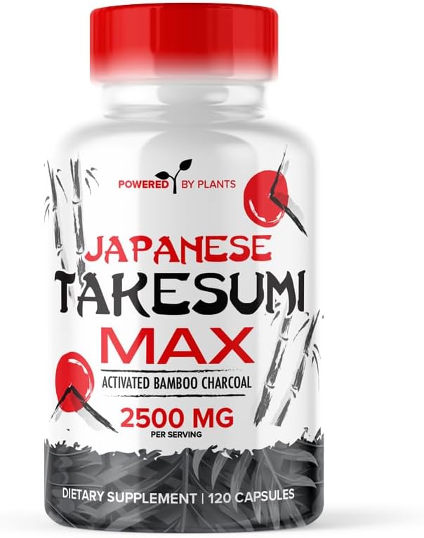 Takesumi Activated Charcoal - 2500mg Max Dose – Supreme Pure Activated Charcoal from Bamboo for Max Absorption, Detox & Gut Nutrition, Japanese Takesumi Activated Charcoal - 120 Vegetarian Capsules