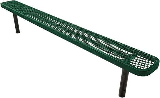 COATEDOUTDOORFURNITURE Coated Outdoor Furniture Heavy-Duty Outdoor Bench Thermoplastic Coated, Expanded Metal, Commercial-Grade Seating, Made in America (Inground Without Back, 8 Ft, Textured Green)