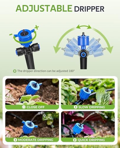 HIRALIY 100FT Drip Irrigation Kit with Timer, Pressure Compensated
