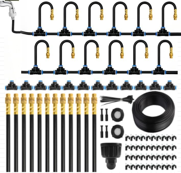 MIXC 50Ft 1/4" Drip Irrigation System,2026-Upgrade Garden Irrigation Kit with 12pcs Adjustable Copper Nozzles,Automatic Atomizing Watering System for Outdoor Plants,Raised Bed,Yard,Potted Plant,Lawn