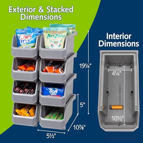 ReadySpace Medium Stackable Plastic Storage Bins, 8-Pack, Gray