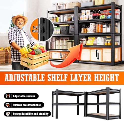 Set of 5 Heavy Duty Garage Shelving, 71.2"Hx45.6"Wx17.7"D, Adjustable Storage Shelves Unit for Garage Storage, Metal Shelving & Shelves Organizer for Home, Warehouse, Workshop & Commercial Use