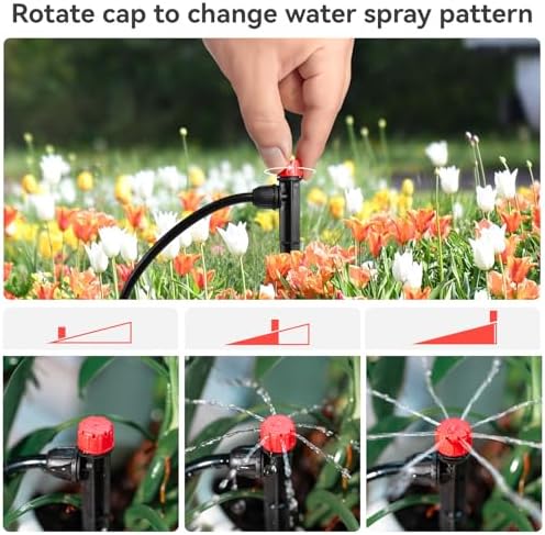 50pcs Drip Irrigation Emitters for 1/4" Tubing, 360 Degree Adjustable Flow