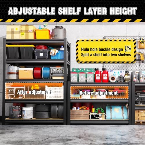 71.2"H-45.6"W Garage Shelving Heavy Duty Storage Shelves, Metal Adjustable Shelving Unit, Utility Garage Organizer Shelf for Basement, Pantry, Kitchen, Warehouse, 71.2"Hx45.6"Wx17.7"D, Black