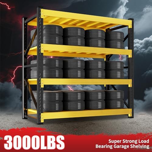 Metal Storage Shelves,4 Tier Utitly Garage Shelving Black-Yellow