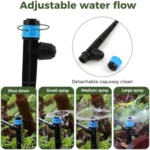 30 PCS Drip Irrigation Emitters with Stakes, 1/4 in Push-to-Connect Drippers, Adjustable 360° Water Output for Garden and Plant Watering(Color:Bule)