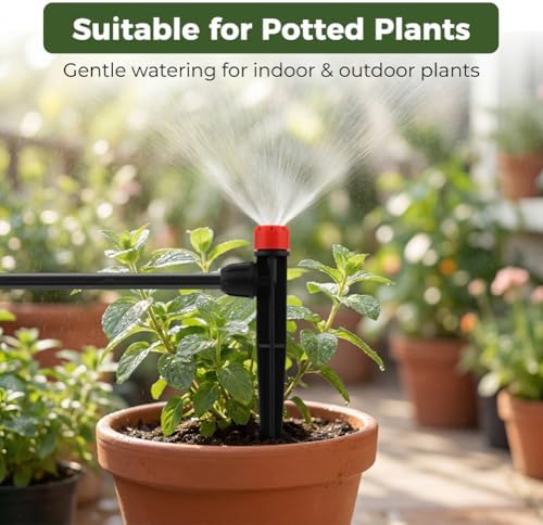 30 PCS Drip Irrigation Emitters with Stakes, 1/4 in Push-to-Connect Drippers, Adjustable 360° Water Output for Garden and Plant Watering(Color:Red)