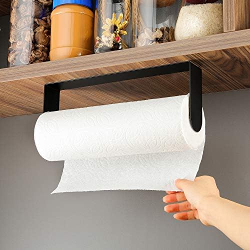 ZUNTO Black Paper Towel Holder, Self Adhesive, for Wall or Under Cabinet