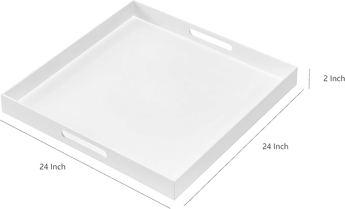 Glossy White Sturdy Acrylic Serving Tray with Handles-24x24Inch-Serving Coffee,Appetizer,Breakfast,Butler-Kitchen Countertop Tray-Makeup Drawer Organizer-Vanity Table,Ottoman Tray-Decorative