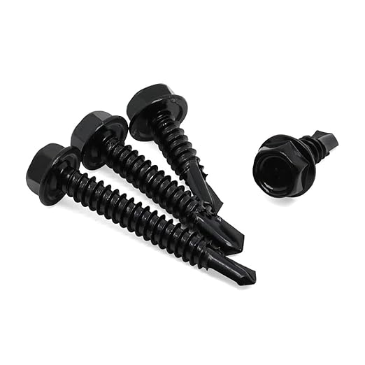MewuDecor #10 x 3 (1/2" to 3" Available) Hex Washer Head Self Drilling Sheet Metal Screws with Drill Point, Stainless Steel 410, Black Oxide, 50 PCS