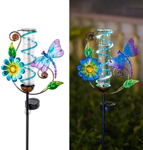 Solar Rain Gauge Outdoor, Dragonfly Rain Gauges for Yard