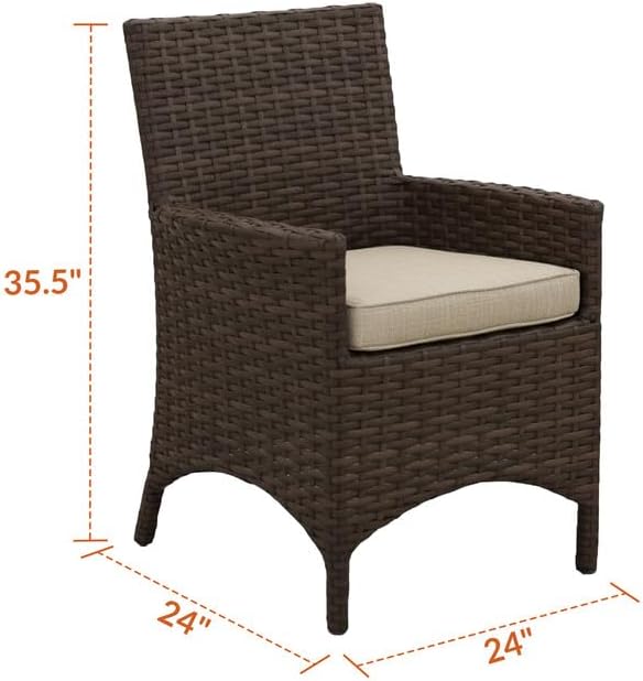 Covers & All Universal Aspen Wicker Arm Dining Chairs, All-Weather Resin Wicker with Plush Sunbrella Cushions for Premium Outdoor Furniture (24" L x 24" W x 35.5" H)