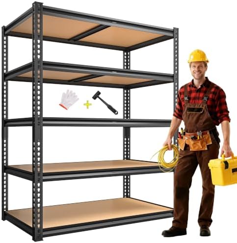 ROOMFAVE Garage Shelving Heavy Duty, 5 Tier,72" H x 35.56" W x 16" D Black