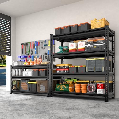 48" W Garage Shelving Heavy Duty，2000LBS Loads Adjustable Garage Storage Shelves, 4-Tier Metal Shelving Units and Storage Racks Heavy Duty, 48”W x 16”D x 72”H，Black