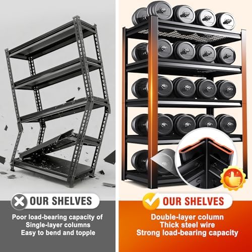 Storage Shelves,Garage Shelving,Adjustable Heavy Duty Shelving Unit,5T Tall Garage Shelves，Metal Standing Shelf Units,Utility Rack for Kitchen Warehouse Industrial Basement 71.2 * 35.4 * 15.7