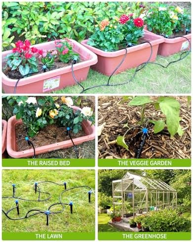 HIRALIY 50ft Drip Irrigation Kit Plant Watering System 8x5mm Blank Distribution Tubing DIY Automatic Irrigation Equipment Set for Garden Greenhouse Flower Bed Patio Lawn