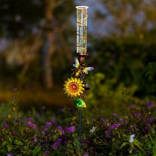 Rain Gauge Outdoor, Solar Water Gauge for Rain