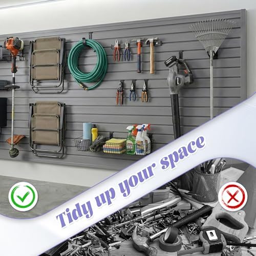 SMARTSTANDARD Heavy Duty PVC Slatwall Panels 4x8 ft, Interlocking Garage Wall Organizer System, Tool Board for Retail Display, Workshop & Home Storage - Gray