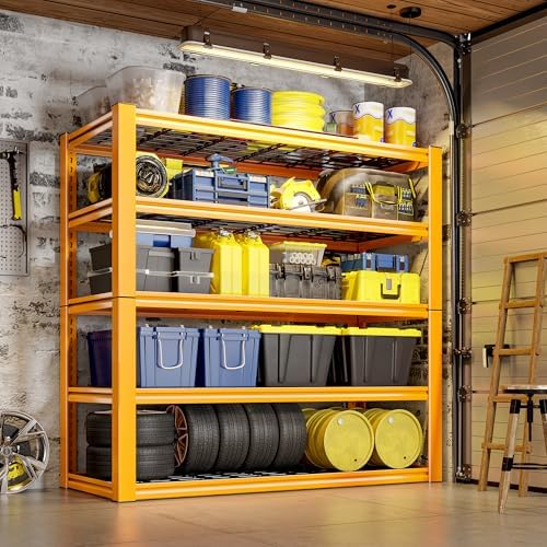 REIBII Storage Shelves, 40''W Garage Shelving, Heavy Duty Metal Shelving 2000LBS, Metal Shelves 5 Tier Industrial Shelf for Kitchen Pantry Warehouse Basement 72" H x 40''W x 17.8''D, Yellow
