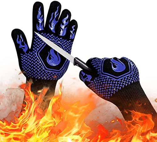 BBQ Gloves 1472F Heat Resistant Non-Slip Silicone 13.5in (Blue)