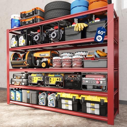 FLEXIMOUNTS Garage Shelving, 60" W x 72" H x 24" D, Red, 5 Tier