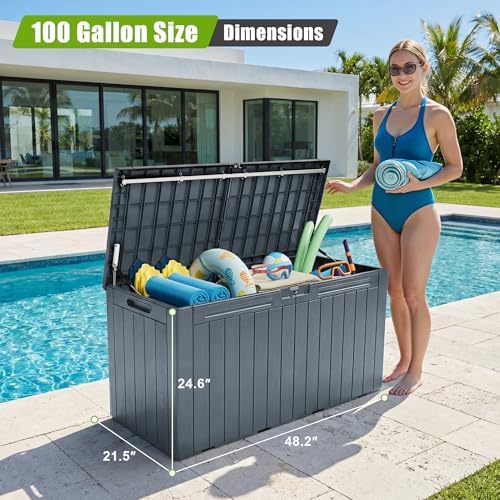 Flamaker Resin Deck Box 100 Gallon Large Outdoor Storage Box Waterproof