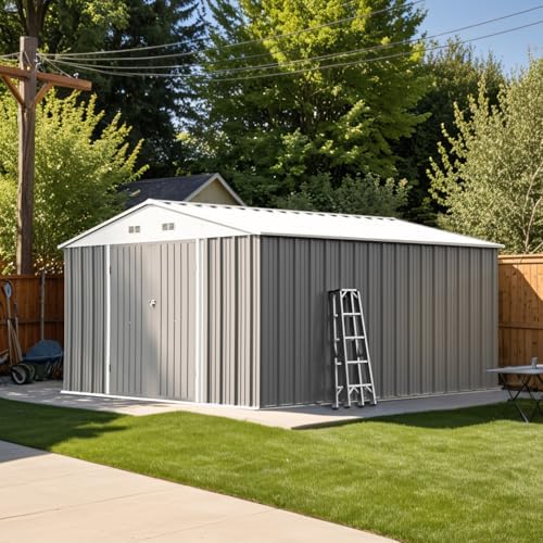 Patiowell 10x12 FT Metal Outdoor Storage Shed, Gray