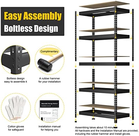 PrimeZone 71" H Heavy Duty Storage Shelves, 5 Tier Garage Shelving Unit