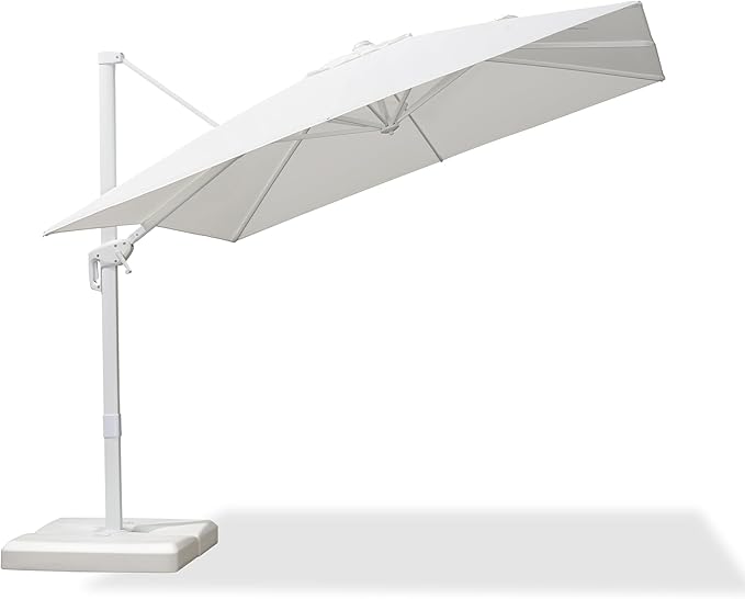 PURPLE LEAF 9 FT Patio Umbrella White Cantilever Umbrella Aluminum Square Outdoor Offset Umbrella Hanging Windproof with 360° Rotation for Garden Deck Pool, White