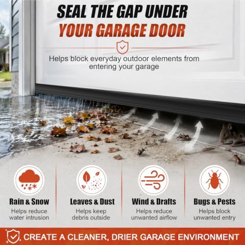 Garage Door Bottom Seal, 20FT EPDM Weather Stripping with Aluminum Track
