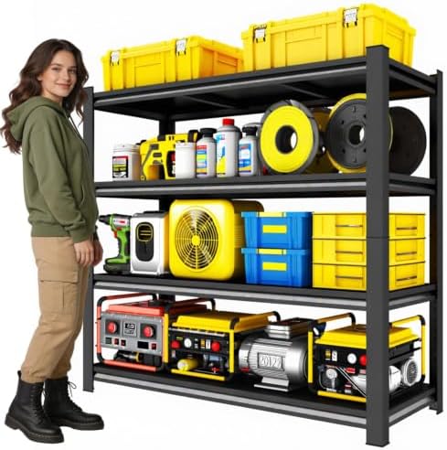 45" W x 16" D x 63" H Heavy Duty Storage Shelves, 4 Tier Adjustable Garage Shelving Unit, Metal Organizer Shelf Utility Rack for Warehouse Pantry Closet Kitchen, Black