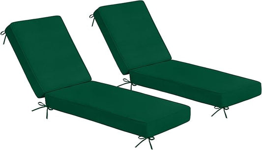 Sundale Outdoor Olefin Chaise Lounge Cushion Set of 2, Water-Resistant Patio Lounge Chair Cushion, Thick Lounger Pad with 4 Straps Dark Green, 72 x 21 x 4 Inches
