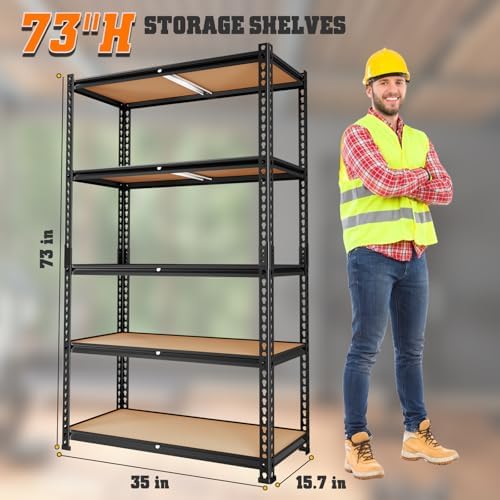 LEVELEVE 5-Tier Storage Shelving Unit, Metal, for Kitchen, Garage, Laundry Room, Adjustable, 35" L x 16" W x 70" H, Rectangular, 2 Pack