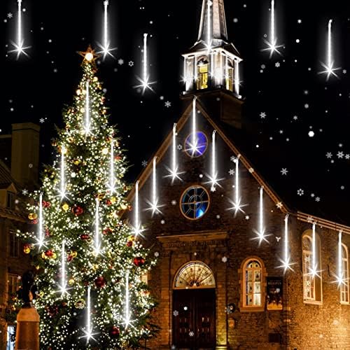 Meteor Shower Rain Lights with 16 Tubes 384 LEDs Waterproof Icicle Snow Fall String Lights for Party Tree Home Patio Outdoor Decoration (16 Tubes, White)