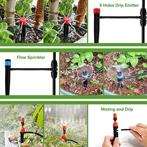 Drip Irrigation System, 213FT Drip Irrigation Kit for Garden - 50FT Main & 163FT Branch Tubing, Adjustable Nozzles for Drip or Mist Cooling, Irrigation System for Garden, Lawn, Patio, Raised Bed