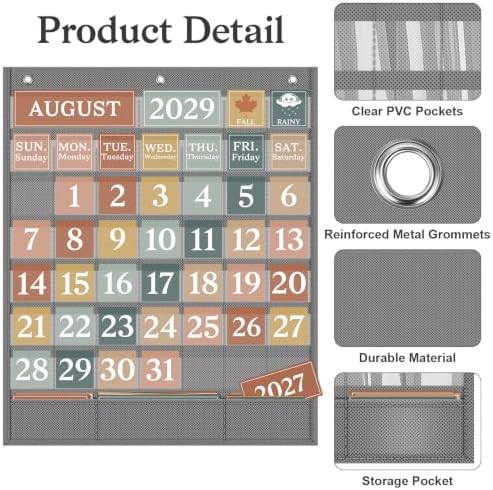 Boho Calendar Pocket Chart Set for Classroom, 118 Cards