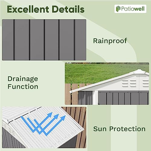 Patiowell 6x4 FT Outdoor Storage Shed, Metal Outdoor Sheds with Vents&Lock