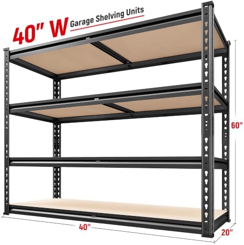 REIBII 2000LBS Storage Shelves,4-Tier Adjustable Garage Shelving for Pantry